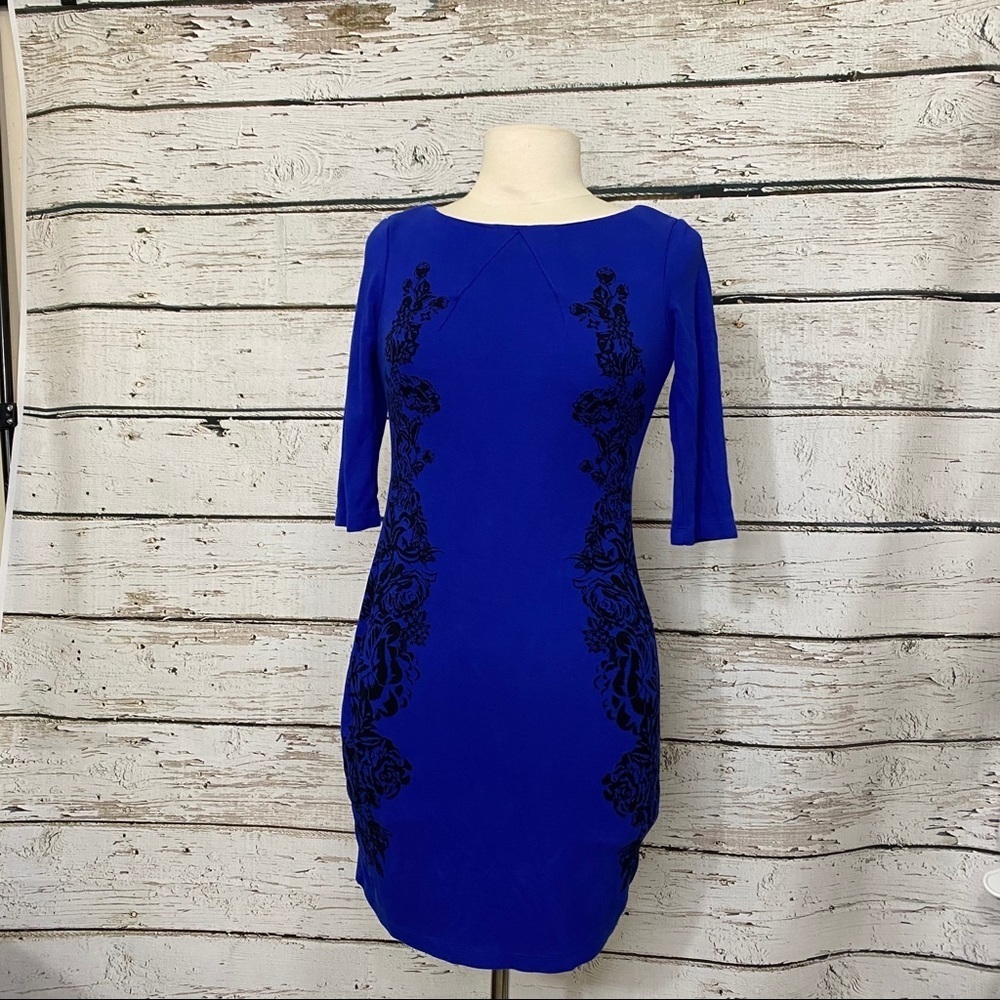 H&M fitted blue dress 3/4 sleeves SM